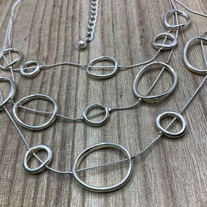 Chico's Silver Tone Round Rings Multi Strands Necklace